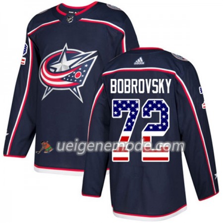 Herren Eishockey Blue Jackets Trikot Sergei Bobrovsky 72 Adidas 2017-2018 Marineblau USA Flag Fashion Authentic